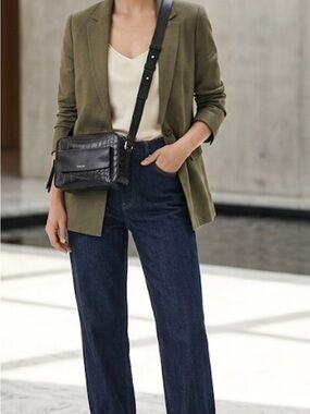 Reiss Black Croc-Textured Leather Crossbody Camera Bag